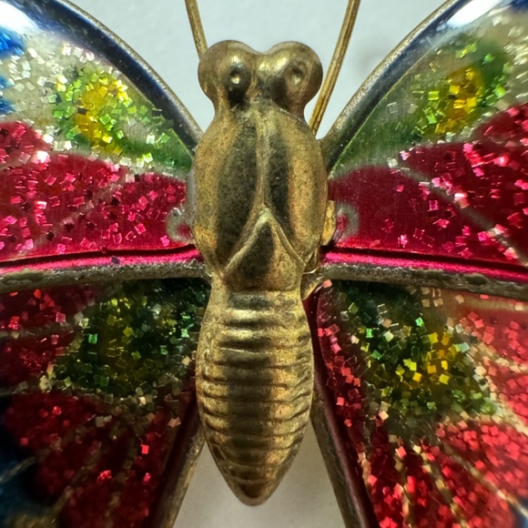 Vintage Butterfly Pinback Brooch Pin Gold Brass Enameled Pink Blue Purple 1970s - Picture 3 of 10